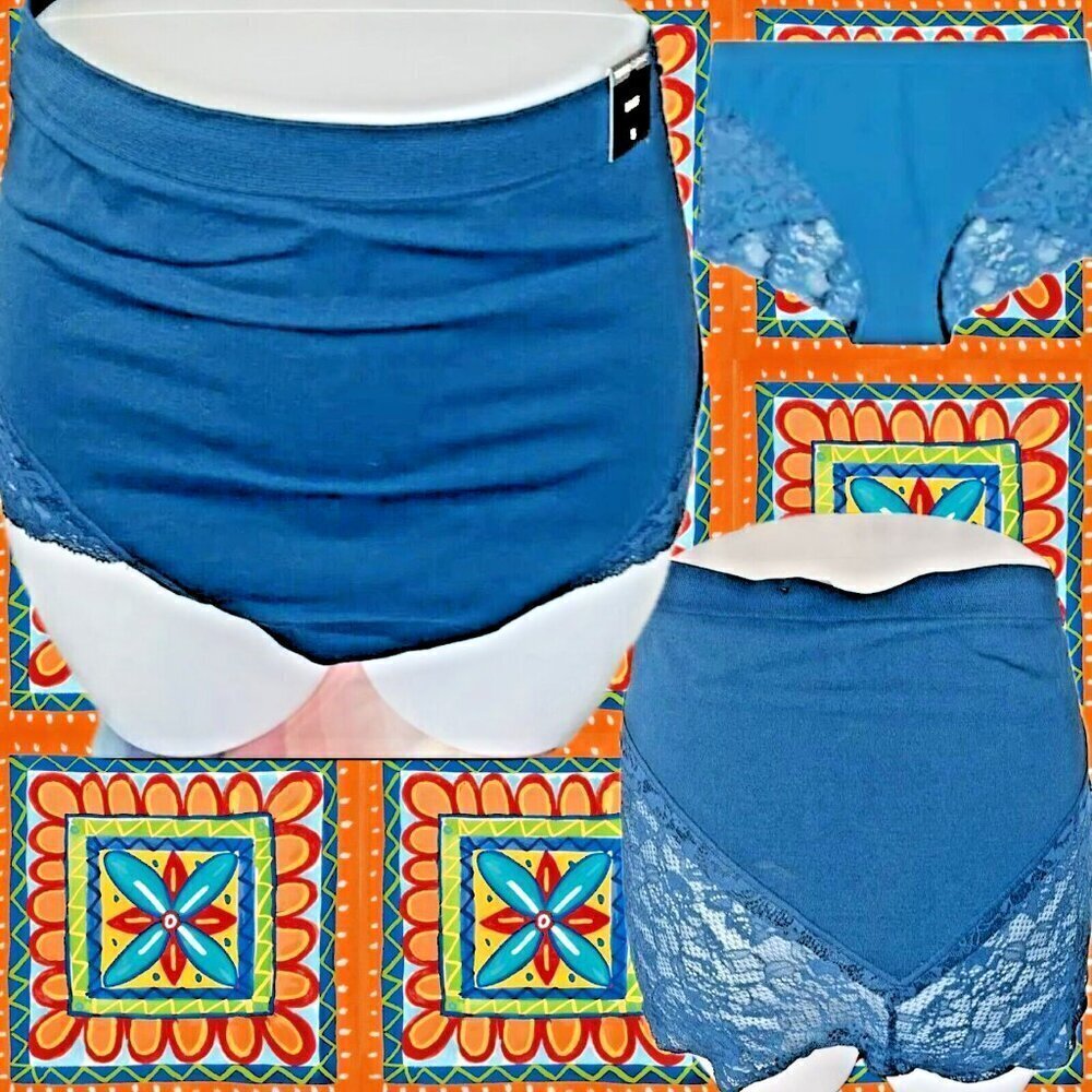 Torrid Plus 6 Teal Blue Scallop Lace Detail Mid-Rise Seamless Brief Panties